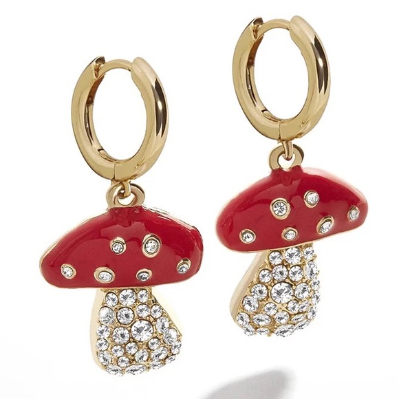 Darling Gold & Red Crystal Mushroom Earrings - Picture 1 of 3